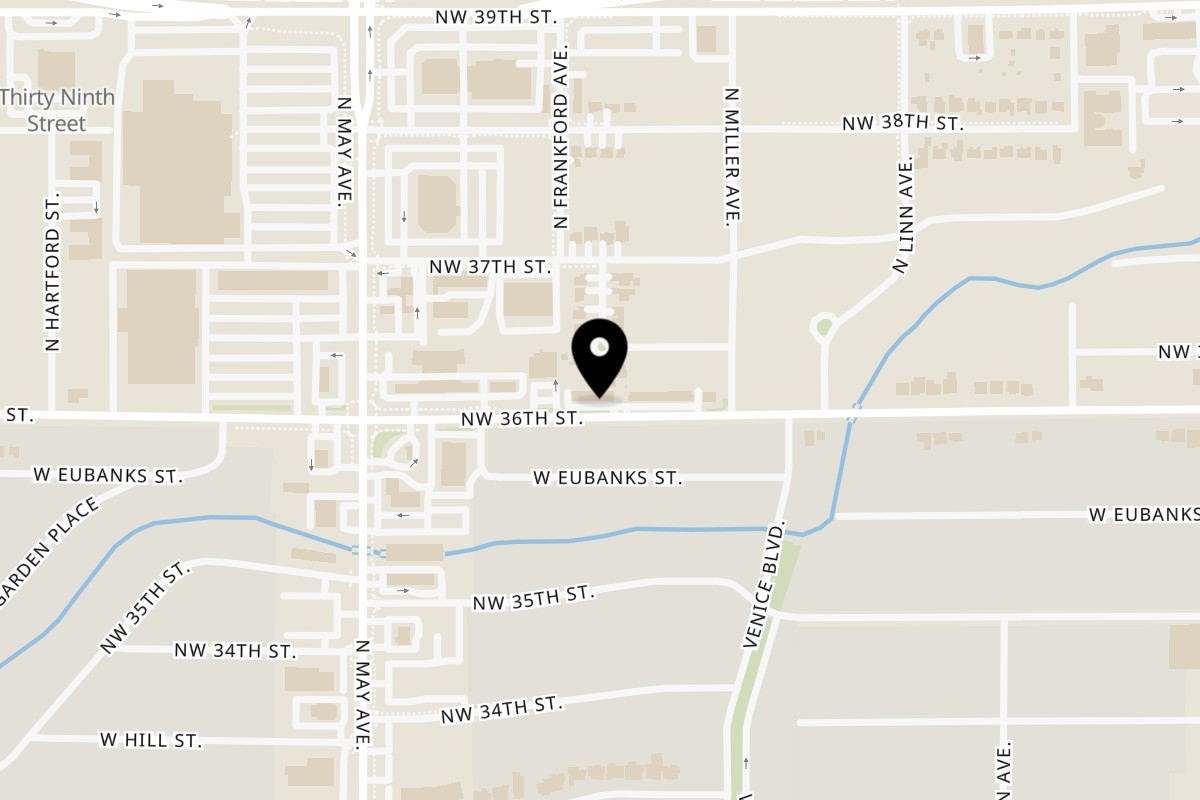 Map showing the location of The Sister Cuisine on 2739 NW 36th St in Oklahoma City